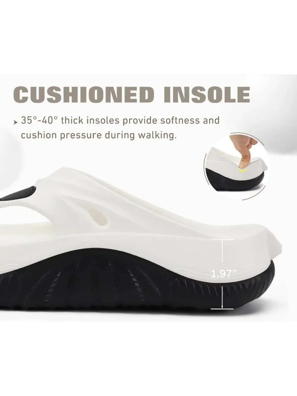 Men's White And Black Orthopedic Footbed Flip Flops Fabric Open Toe Sandal Shoes